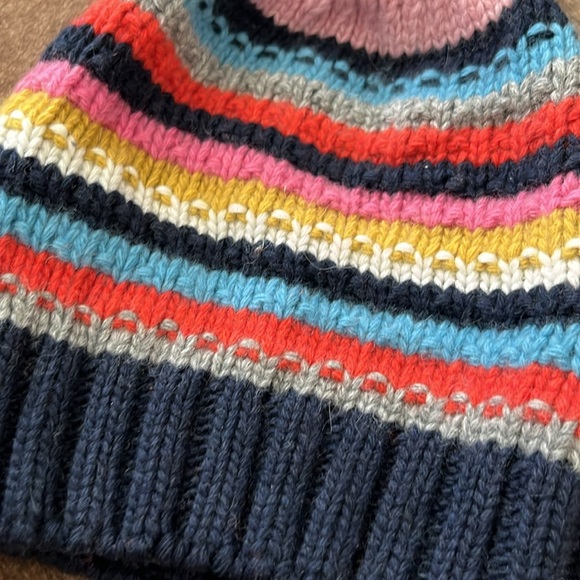 Steiff Embroidered Bear Colorful Striped Kids Beanie with Pom Pom Angora - Picture 2 of 7